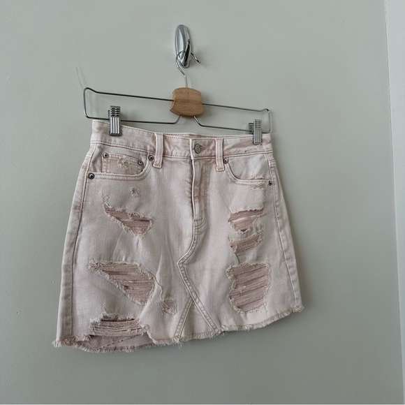 American Eagle-Distressed Mini Skirt- Pink Clay (Size:0) - Picture 4 of 6